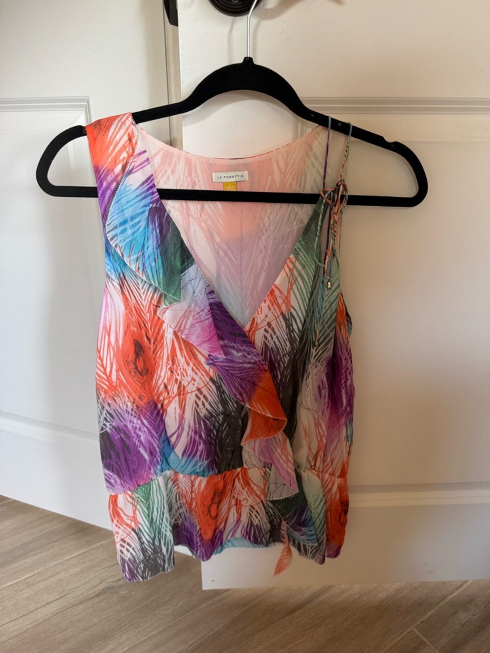 leifsdottir Multicolor Feather-Print Sleeveless Blouse from Anthropology